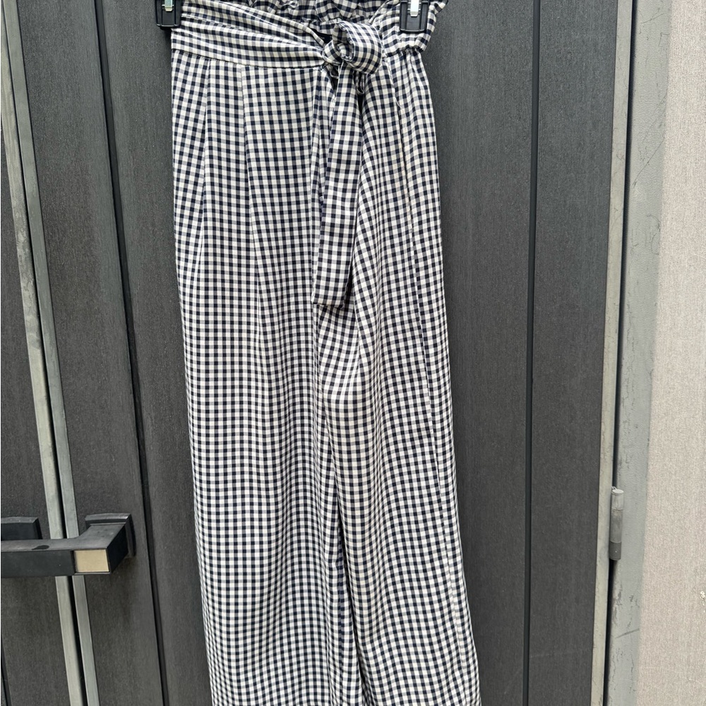 Zara Black and White Wide Leg Pants with Adjustable Tie